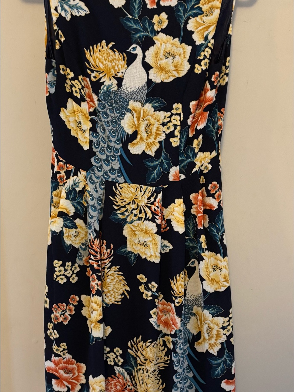 Floral Peacock Print Sleeveless Dress - Navy